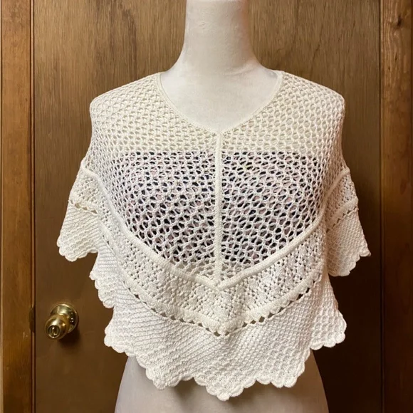 Bebe White Crochet Cape - Short Poncho - Picture 3 of 7
